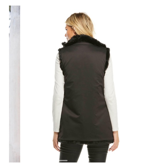 Donna Salyers water- resistant black mink reversible faux fur warm vest - Picture 2 of 11